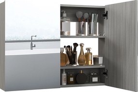 HOMCOM fali tükrös fürdőszobai szekrény, 80 x 15 x 60 cm, dupla ajtó, állítható polcok, szürke | Aosom