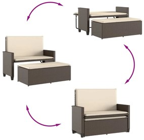 barna polyrattan kerti pad párnákkal és lábtartóval