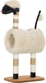 PawHut 98 cm-es Macska Fa Kaparóoszlop Alagúttal, Játék Golyyóval, Juh Mintázatú Macska Kaparófa, 5 kg-ig | Aosom