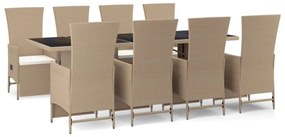 vidaXL 9 részes bézs polyrattan kerti étkezőgarnitúra párnákkal