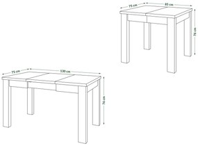 Mazzoni FONTE Artisan Tölgy/Fekete Matt - KLASSZIKUS 130 vagy 155 cm-re BŐVÍTHETŐ ASZTAL KONYHÁBA/NAPPALIBA!