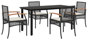5 részes fekete polyrattan kerti étkezőgarnitúra párnákkal