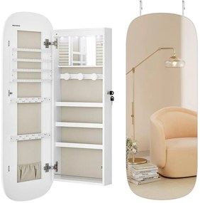 SONGMICS LED-es tükör ékszertárolóval 10×42×108 cm, fehér