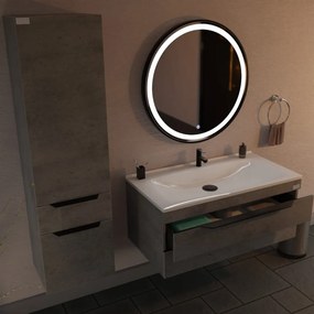 TMP IRON fürdőszoba tükör - FEKETE keret - kerek - LED világítással - érintésmentes kapcsoló - 70 cm