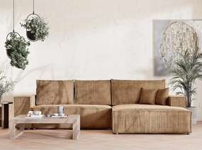 Világosbarna zsenília kinyitható-tárolóhelyes sarokkanapé (jobb oldali-heverő résszel) Maze – Maison de Rêve