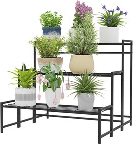 Outsunny 3-szintes Virágtartó, Benti és Kinti Használatra, Fém Növénytartó Polc, Több Szintes Virágtartó, 66 cm Magas Virágtartó Nappalihoz, Kert és B