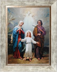 Szent Család Vallásos Vászonkép Fehér Díszített Keretben 30X40