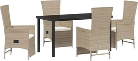 vidaXL Kert étkező szett párnával 5 pcs Bézs polirattan