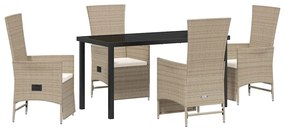 vidaXL Kert étkező szett párnával 5 pcs Bézs polirattan