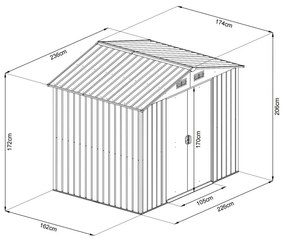 Riwall RMSA 6x8 Brown fém kerti tároló 2,4 x 1,7 m nyeregtetővel (barna) Alapterület: 162 x 226 cm