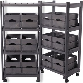 Fa gurulós könyvespolc 6 Dobozos Eko mobil könyvespolc