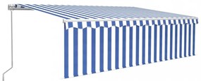 kék és fehér LED-es kézzel kihúzható napellenző redőnnyel 5x3 m