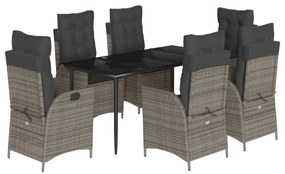 vidaXL 7 részes szürke polyrattan kerti étkezőgarnitúra párnával
