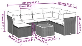 8 részes fekete polyrattan kerti ülőgarnitúra párnákkal