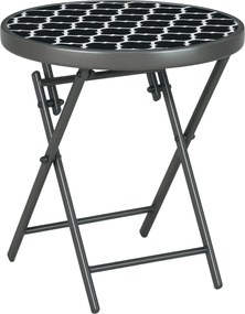 Outsunny Összecsukható Oldaltábla, Üveges Összecsukható Asztal, Kis Kempingasztal, Kerek Kanapé Asztal Erkély Asztalhoz Erkélyre Teraszra Nappaliba Ir