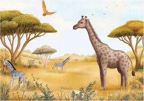 Fotótapéta szavanna afrikai zsiráf zebra növényzet gyerekszoba