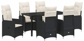 vidaXL Kert étkező szett párnával 7 pcs Fekete polirattan