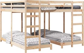 vidaXL Háromszintes emeletes ágykeret Természetes 80 / 200 x 200 cm
