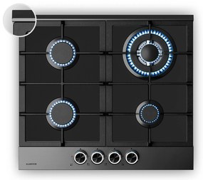 Klarstein Verosteel gázfőzőlap, 4 égős, elektromos gyújtás, földgázzal és LPG-vel kompatibilis, 8000 W, 60cm