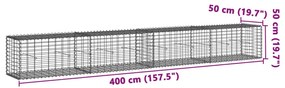 horganyzott vas gabion kosár fedéllel 400 x 50 x 50 cm