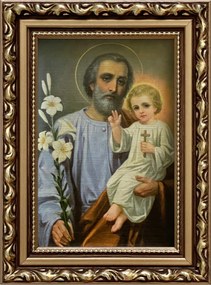 Vászonkép 19x14 Szent József Jézus Krisztus Arany Díszített Fa Keret