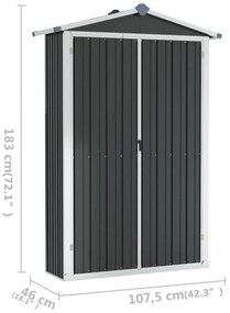 antracitszürke horganyzott acél kerti fészer 116x45x175 cm
