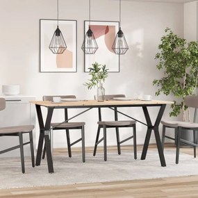 Tömör fenyőfa és acél étkezőasztal Y-vázzal 160x80x75 cm