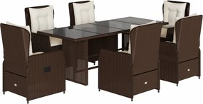 vidaXL 7 részes barna polyrattan kerti étkezőgarnitúra párnával