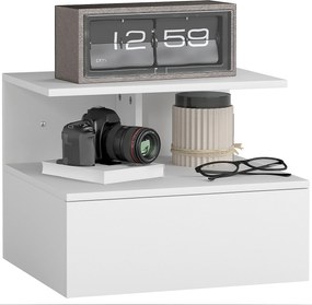 HOMCOM Lebegő Éjjeli Szekrény Fiókkal, Nyitott Rekesszel, Modern Éjjeliasztal Hálószobába és Nappaliba, Fehér, 39,8 x 35 x 31,6 cm | Aosom