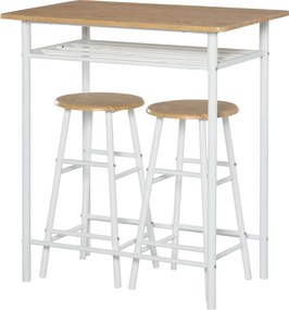 HOMCOM Bárasztal Szett 2 Stílussal Bárasztallal és 2 Bárszékkel - Konyhai Asztal Tároló Polccal, Fehér | Aosom