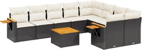vidaXL 10 részes fekete polyrattan kerti ülőgarnitúra párnákkal