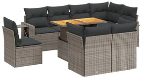 vidaXL 9 részes szürke polyrattan kerti ülőgarnitúra párnákkal