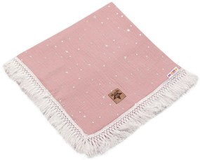 Baby Nellys Luxus egyrétegű muszlin takaró Csillagok rojtokkal, 70 x 100 cm, por