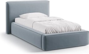 Világoskék kárpitozott ágyneműtartós egyszemélyes ágy ágyráccsal 90x200 cm Jodie – Micadoni