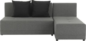 Sarokülőgarnitúra, J allású, ágyfunkcióval, szövet szürke/ párnák fekete, MEXX