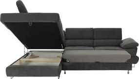 Ülőgarnitúra tárolóhellyel, szürke, szövet, balos, BUTON R