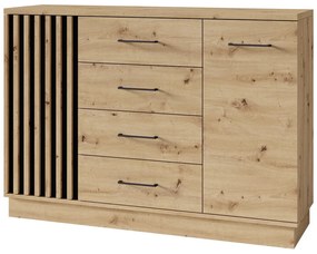 Komód Reno 121Fekete, Artisan tölgy, Fiókos és ajtós, 92x130x37cm