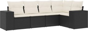 vidaXL 5 részes fekete polyrattan kerti kanapészett párnákkal
