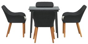 5 Részes Kert Étkező Készlet Fekete Polyrattan