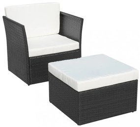 fekete kerti polyrattan szék zsámollyal