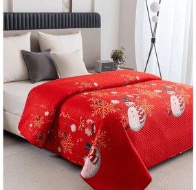 Ágytakaró WHITE SNOWMAN, piros Méret: 220 x 240 cm