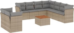 vidaXL 10 részes bézs polyrattan kerti ülőgarnitúra párnával
