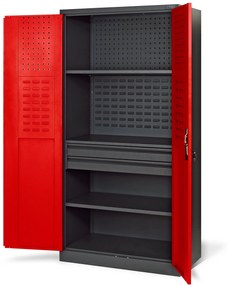 Fém műhelyszekrény fiókokkal SZYMON, 920 x 1850 x 500 mm, antracit-piros