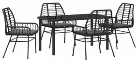 vidaXL Kert étkező szett 5 pcs Fekete polirattan