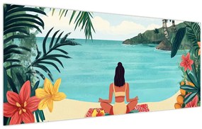 Kép - Jóga nő a tengerparton (120x50 cm)