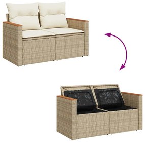 11 részes bézs polyrattan akácfa kerti ülőgarnitúra párnákkal