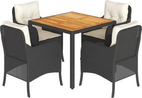 vidaXL 5 részes fekete polyrattan kerti étkezőgarnitúra párnákkal