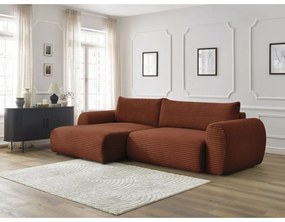 Téglavörös kordbársony kinyitható sarokkanapé (bal oldali) Lucien – Bobochic Paris
