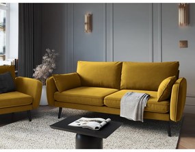 Lento sárga bársony kanapé fekete lábakkal, 198 cm - Kooko Home