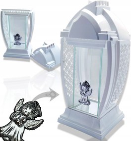 Mécses Lampion Ezüst Angyal Üveg Elegáns Sír Temető Fehér